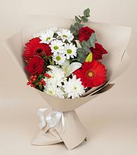 Букет цветов из:  Розы, Хризантемы, Герберы и Лилии в Первомайском Алтайского края