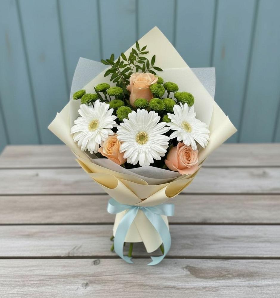 Букет цветов из: Герберы, Розы и Хризантемы в Первомайском Алтайского края