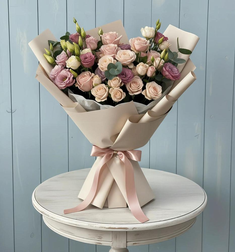 Букет цветов из: Розы и Лизиантусы в Первомайском Алтайского края